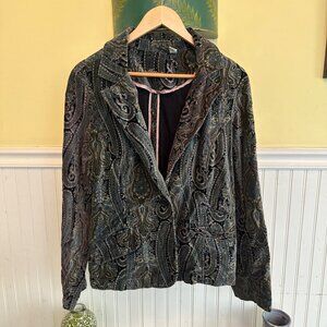 Caribbean Joe Vintage Paisley Velvet Blazer Jacket Womens Size 14